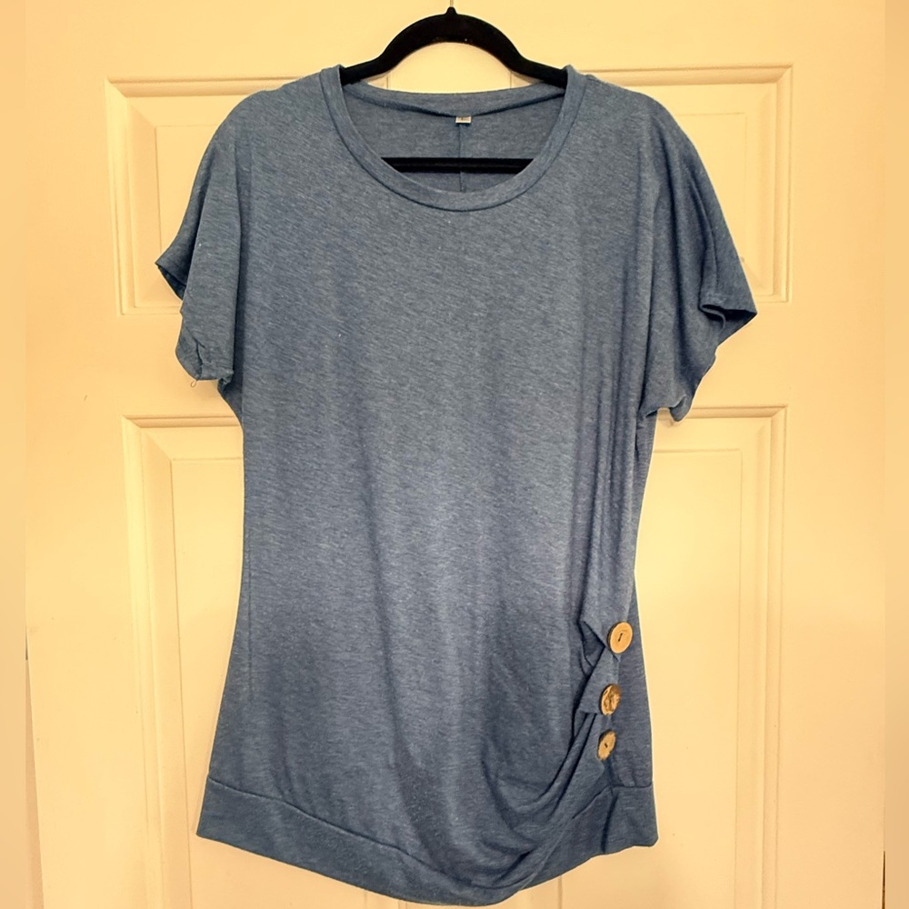 Casual Blue Women's Top with Button Detail